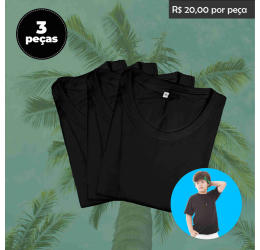 Kit 3 CAMISETAS INFANTIS NA COR PRETA