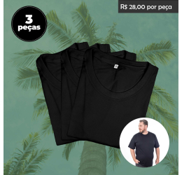 KIT 3 CAMISETAS PLUS SIZE NA COR PRETA
