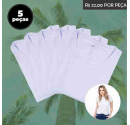 Kit 5 Camisetas Femininas Algodão Branca