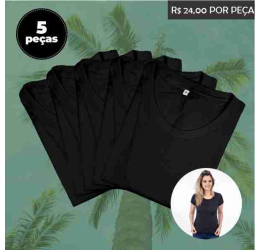 Kit 5 Camisetas Femininas Algodão Preta
