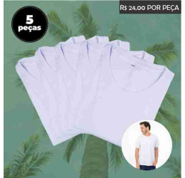 Kit 5 Camisetas Masculinas Algodão Branca