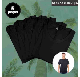 Kit 5 Camisetas Masculinas Algodão Preta